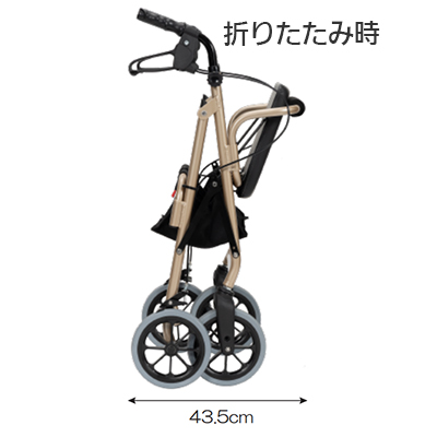 歩行車 ハッピー３（117090　117091）折りたたみ時自立　竹虎の寸法図