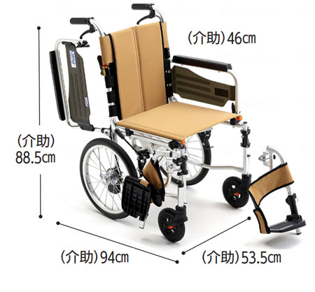 【非課税】ミキ 抗菌シート 介助型車椅子 STR-4B タッチレスブレーキ サニタリー車いす ウイング・スイングアウトの説明のサイズ