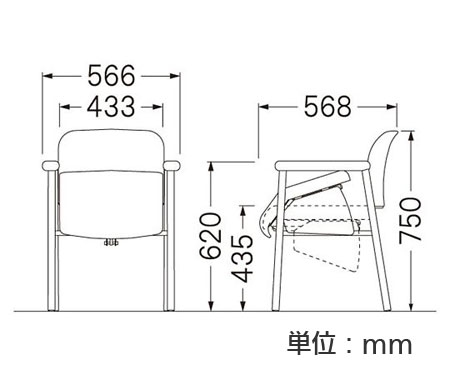 立ち上がり補助いす 立介 CW01KK-MXの寸法図